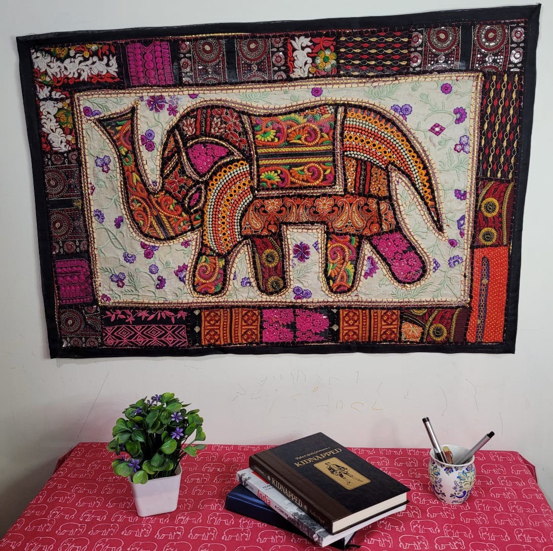 Tenture Murale Indienne Faite Main – Patchwork Coton Multicolore – Déco Ethnique